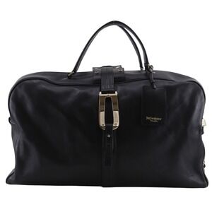 Yves Saint Laurent Boston bag, leather, black, A4 size, double zipper, unisex.